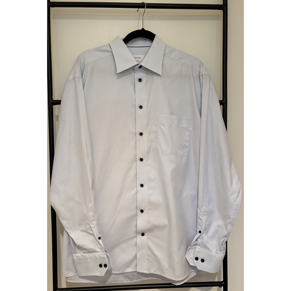 Eton Signature Twill Men's Dress Shirt  in Light Blue Classic Fit Size 17